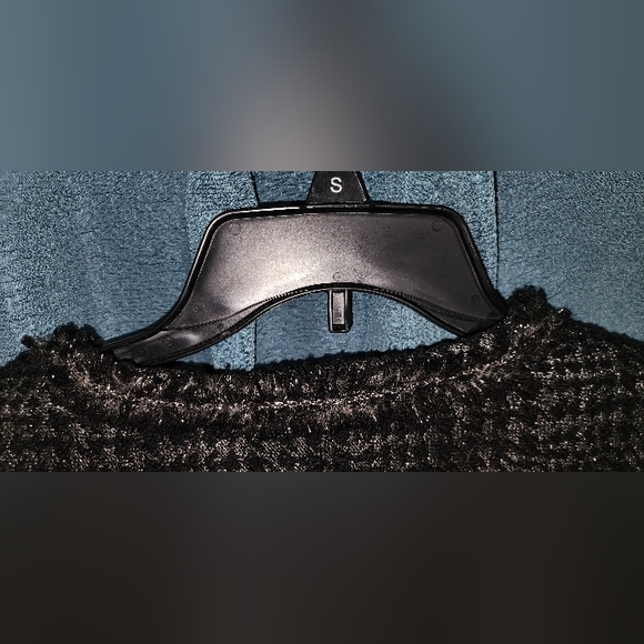 APT.9 Black Herringbone Raw Fringe Edge Crop Jacket Long Sleeve Size S Full Zip - Picture 14 of 14